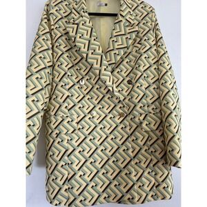 Sophie Men Geometric Maze Print Double Breasted Blazer Yellow Green Size 40